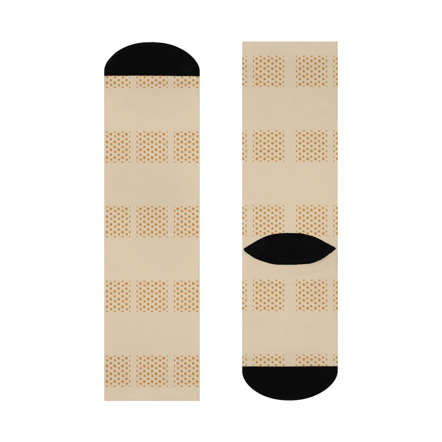 Cushioned Crew Socks — Breathable Beige Athletic Socks with Black Heel & Toe