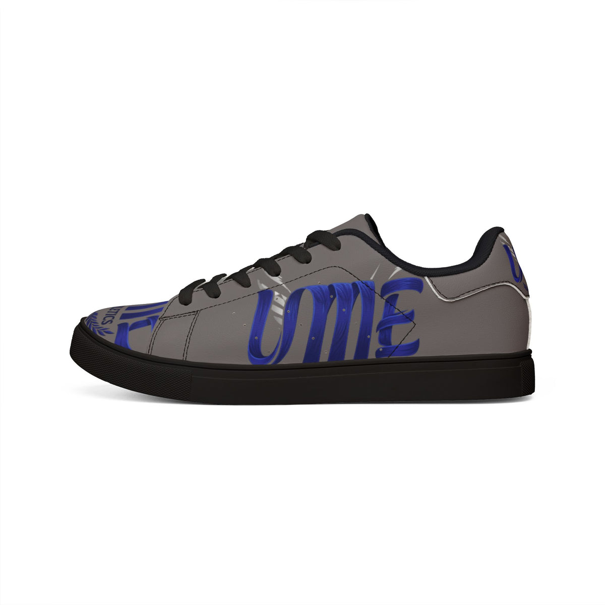 Leather Low-Top Sneakers — Grey & Blue Athletic Graphic