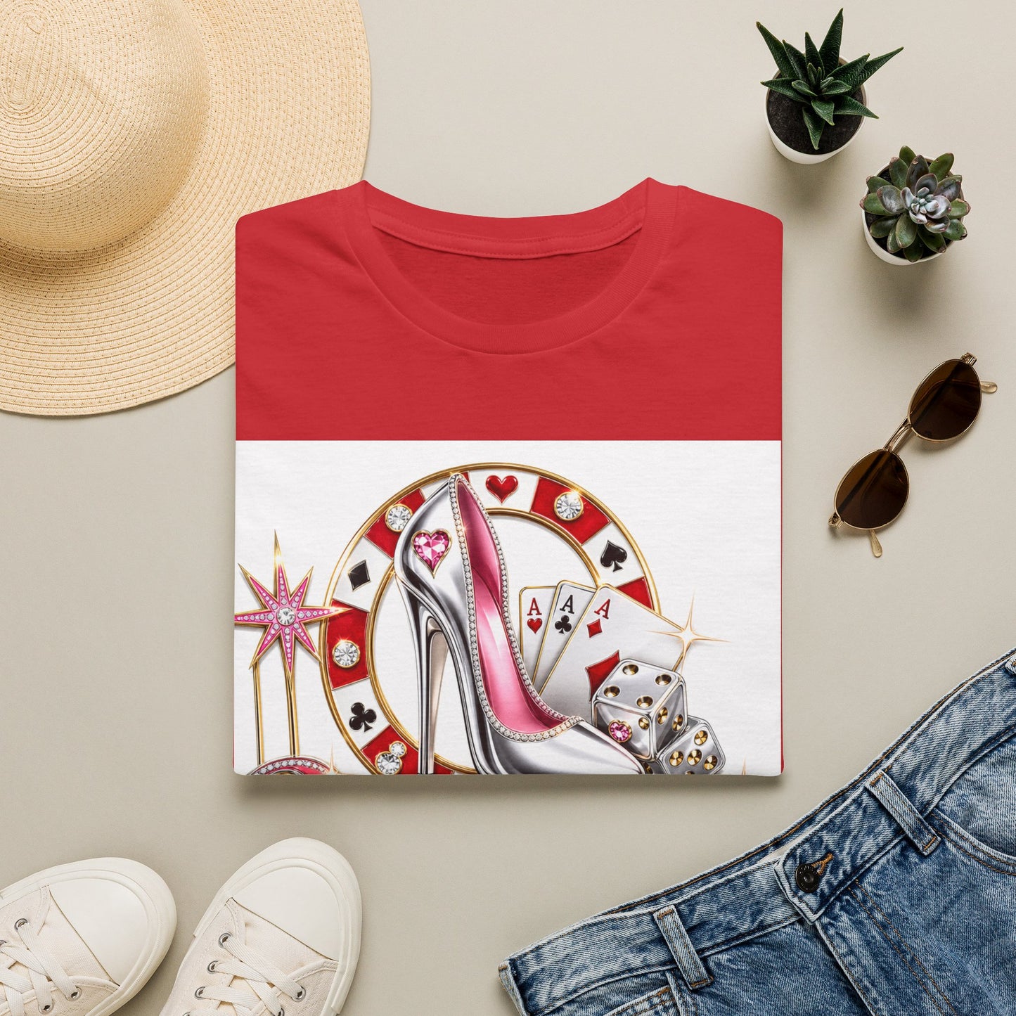 Las Vegas Casino Heels T-Shirt – Retro Vegas Cards & Dice Graphic