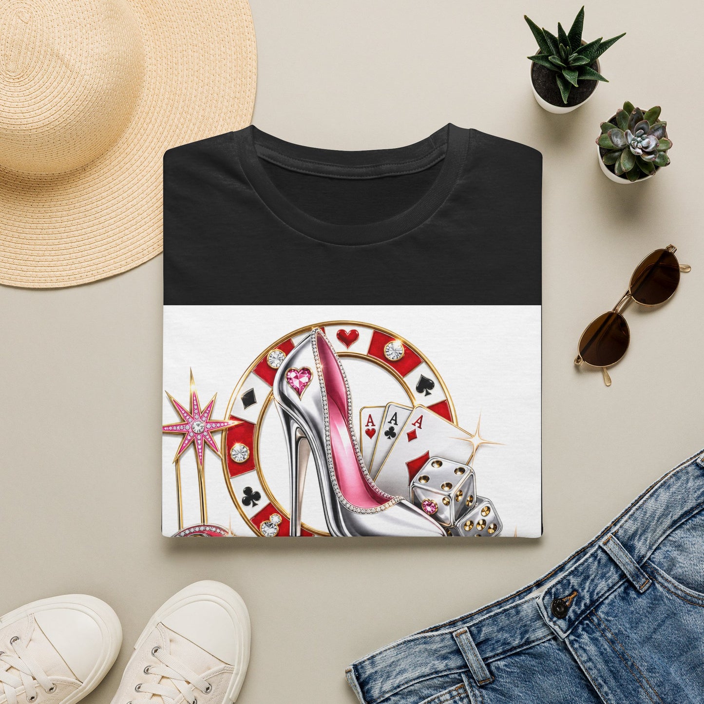 Las Vegas Casino Heels T-Shirt – Retro Vegas Cards & Dice Graphic