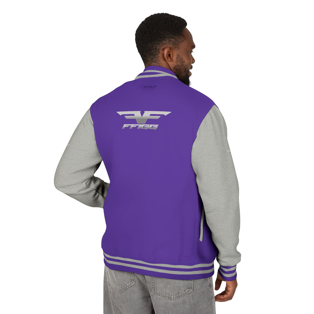 Black and White Varsity Jacket with Winged Logo