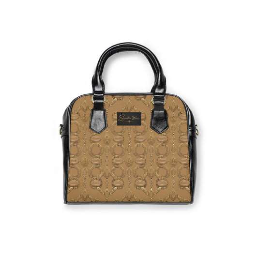 Chain Link Satchel Handbag – Golden Tan | Elegant Gold Patterned Shoulder Bag