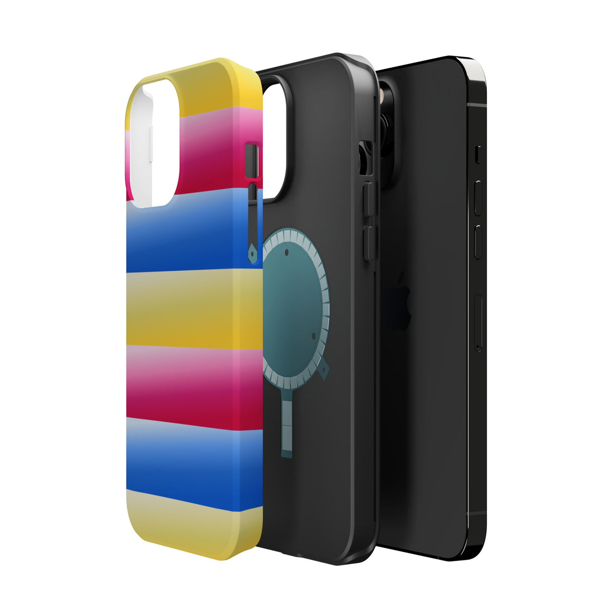 Striped Magnetic Impact-Resistant Phone Case — Colorful Pink Blue Yellow Protection