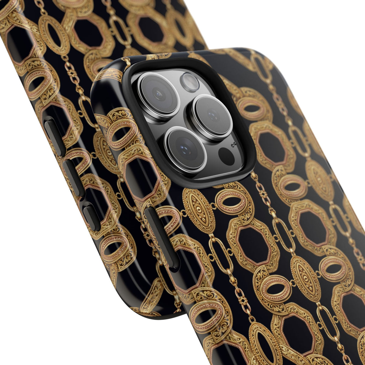 Gold Chain Phone Case — Black & Gold Ornate Chain All-Over Print Tough Cover
