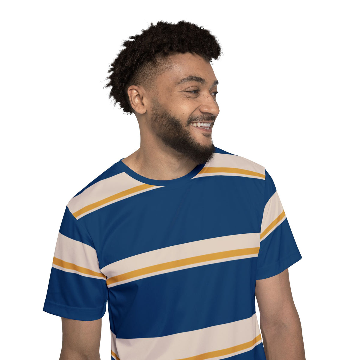 Athletic Jersey — Navy, Cream & Gold Striped All-Over Print