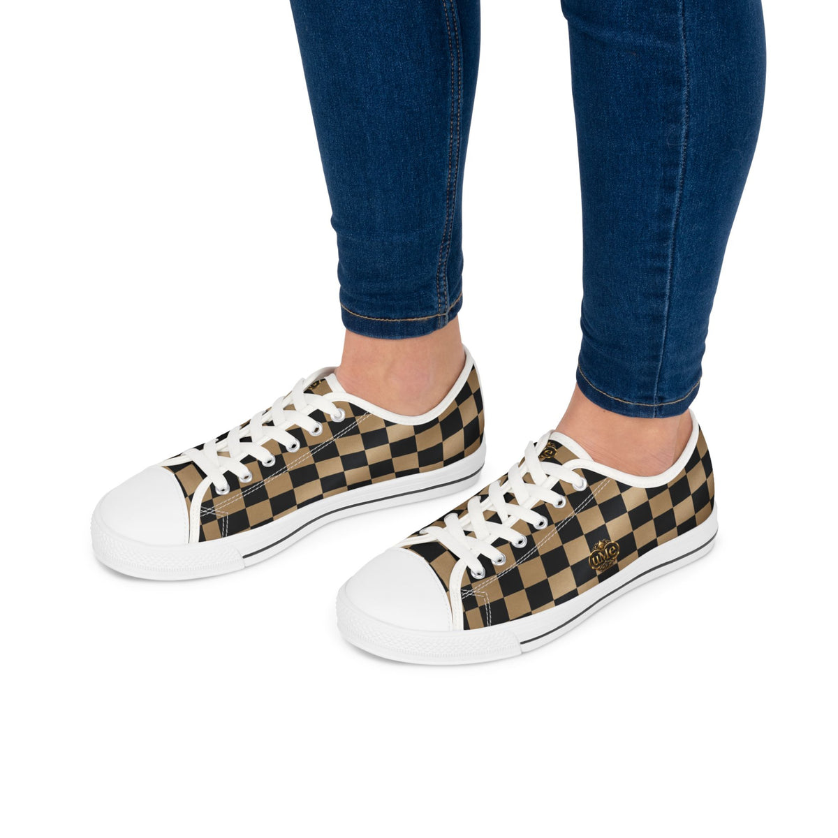 Women's Black and Tan Checkerboard Low Top Sneakers