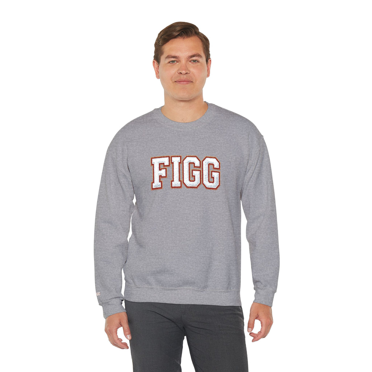 FFiGG Embroidered Collegiate Crewneck — Sport Grey, Black & More Colors