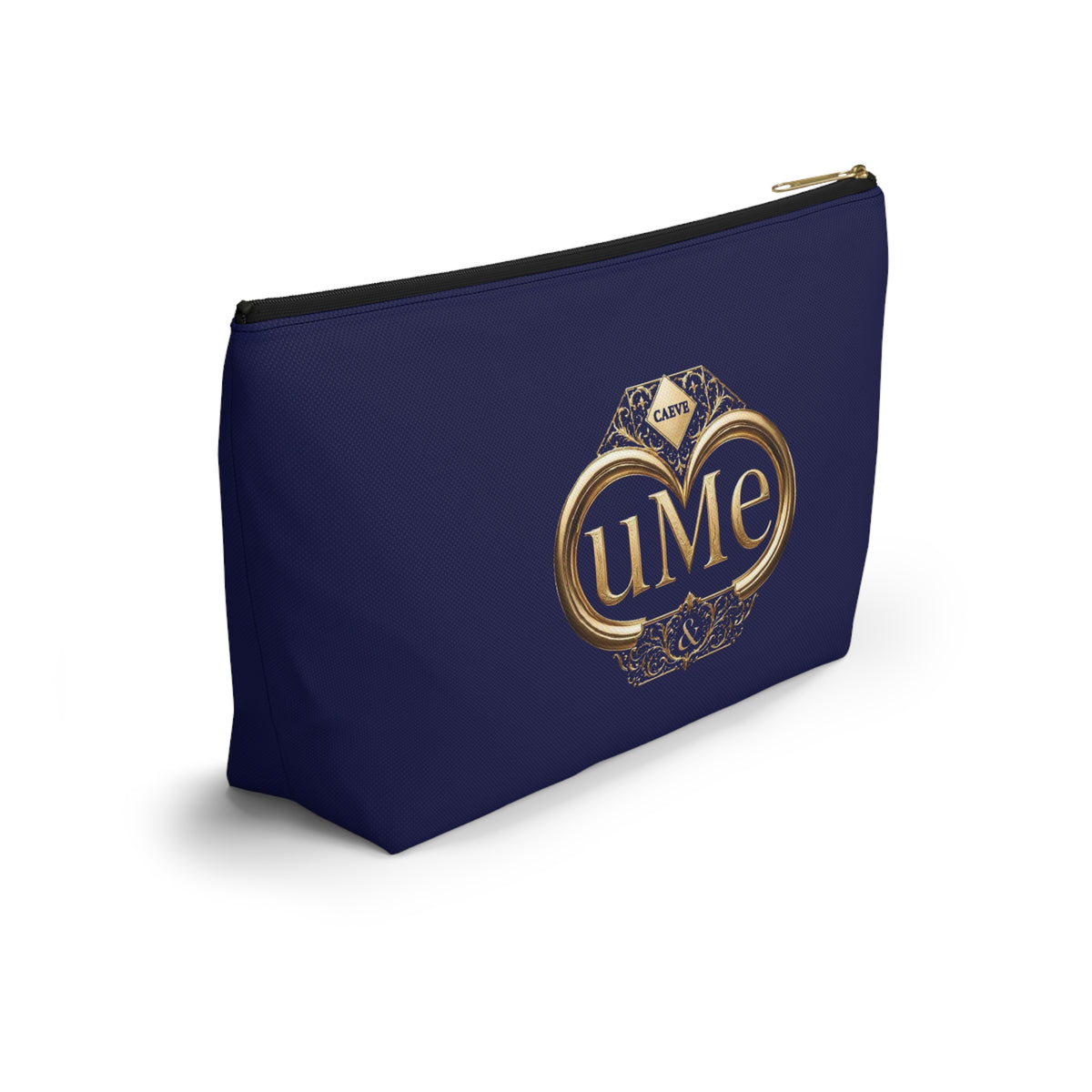 Accessory Pouch — Navy Elegant Gold Monogram 'uMe' Cosmetic Bag
