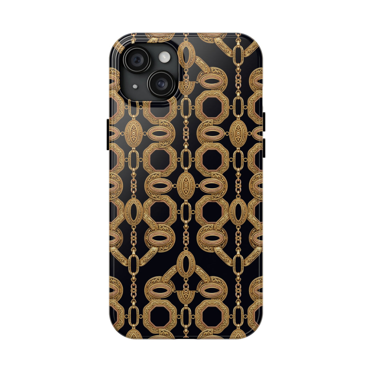 Gold Chain Phone Case — Black & Gold Ornate Chain All-Over Print Tough Cover