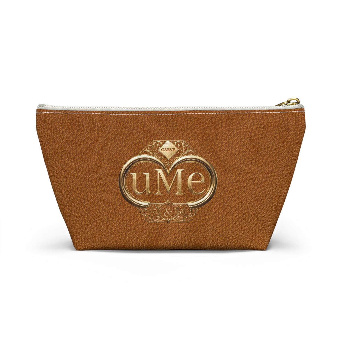 Brown Leather-Look Accessory Pouch with Gold 'uMe' Monogram
