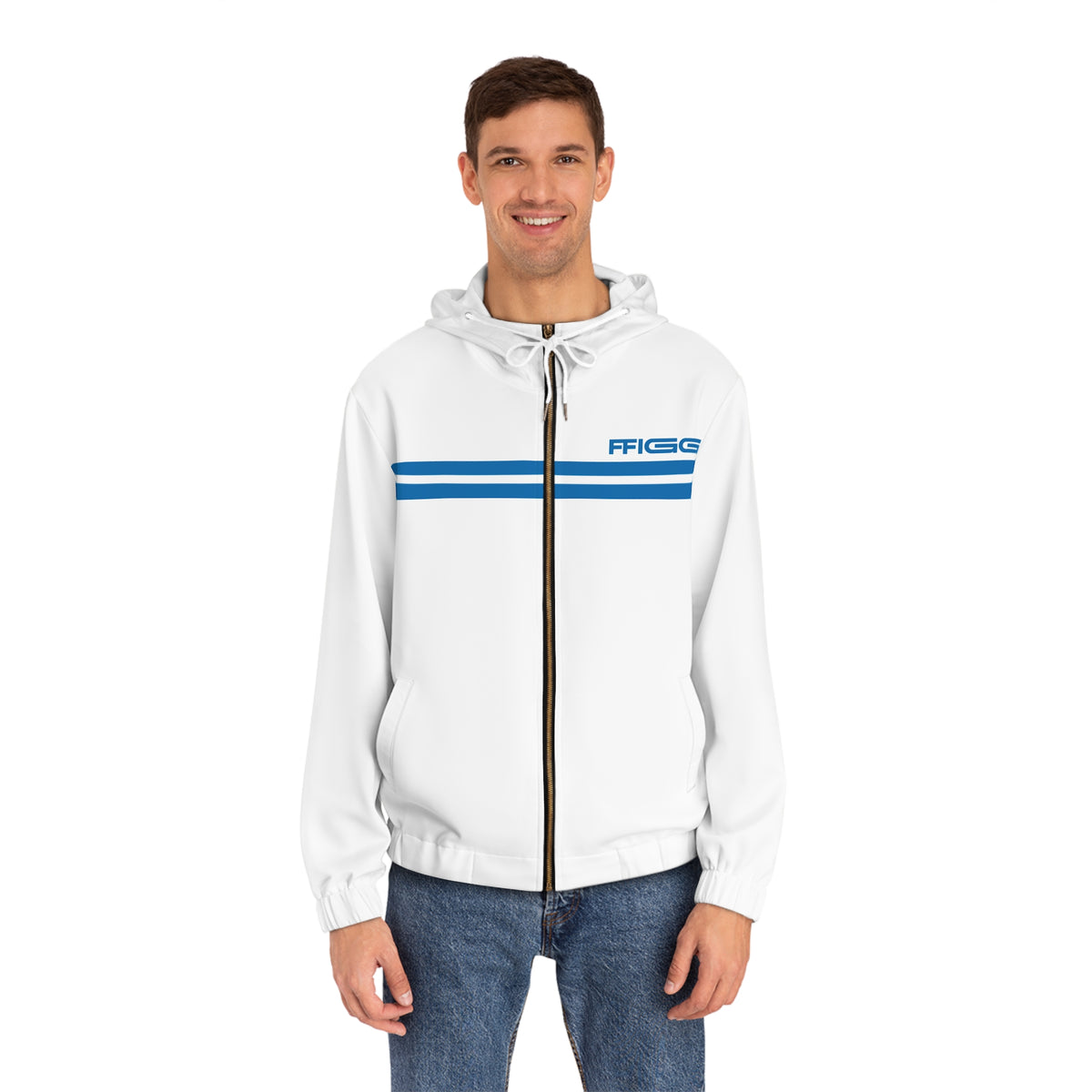 Men’s FFiGG Full-Zip Hoodie — White Racing Stripe All-Over Print