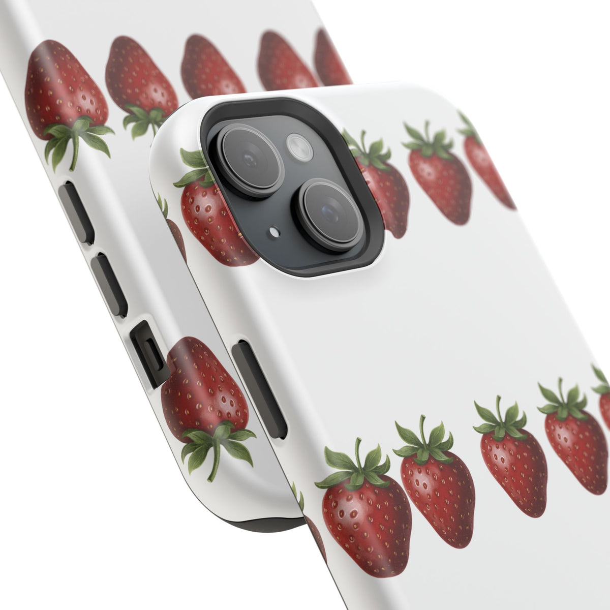 Strawberry Row Phone Case — White MagSafe Magnetic Impact-Resistant Cover