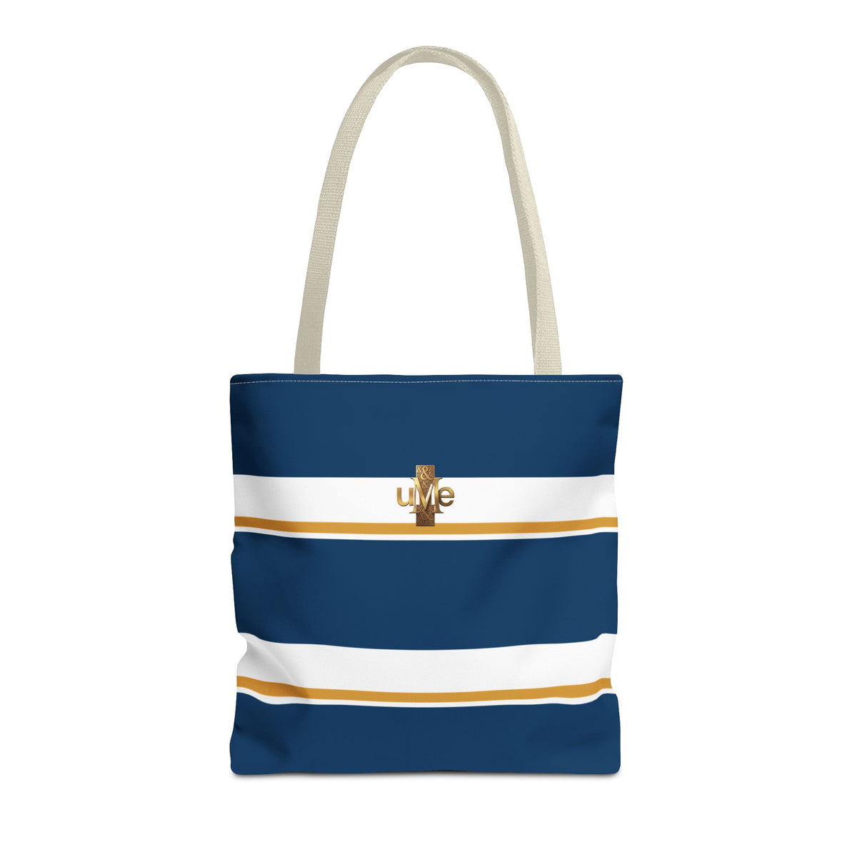 LIVE Cross Tote Bag — Navy & White Stripes with Gold Motif