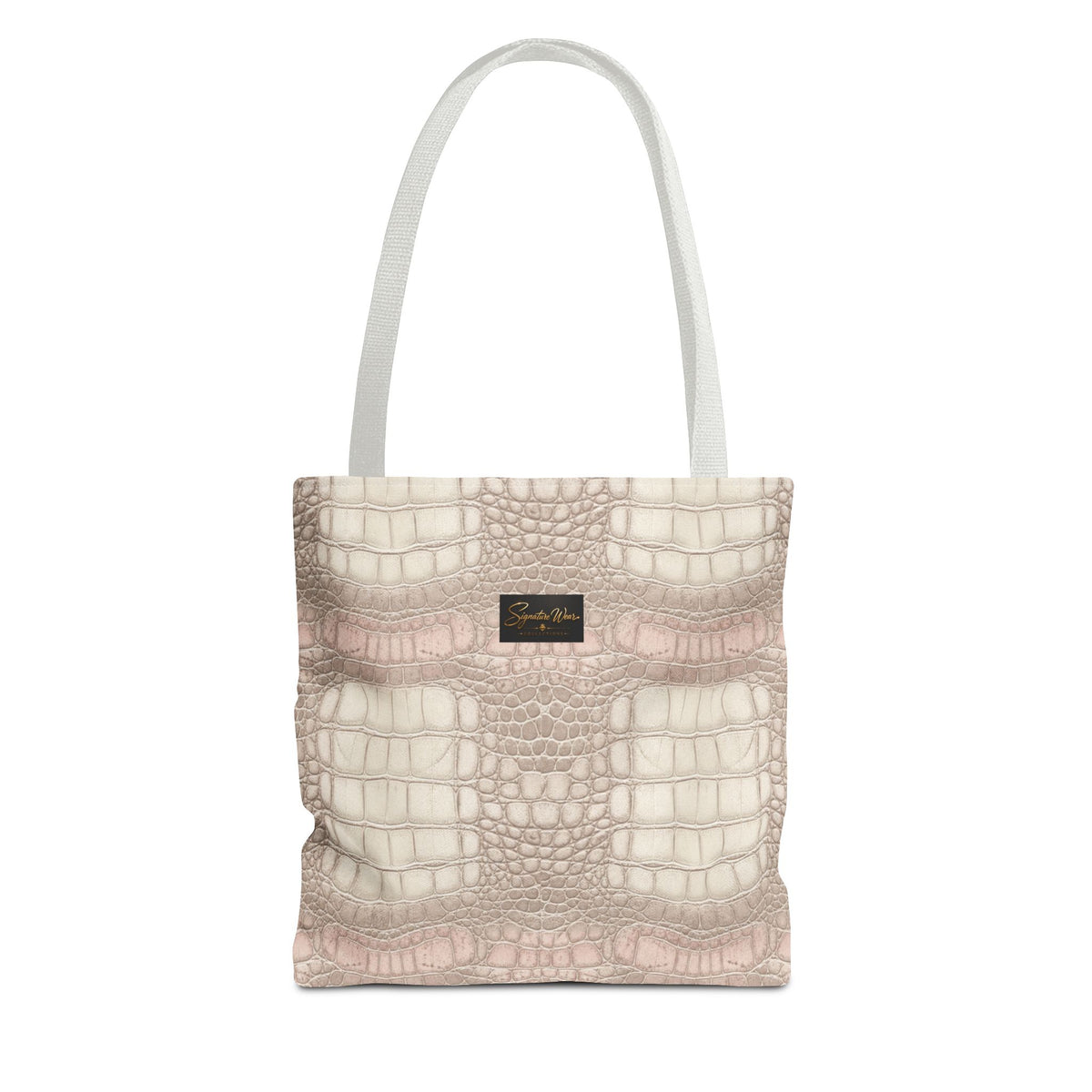 Croc Emboss Tote Bag — Blush Pink Crocodile Texture AOP Tote