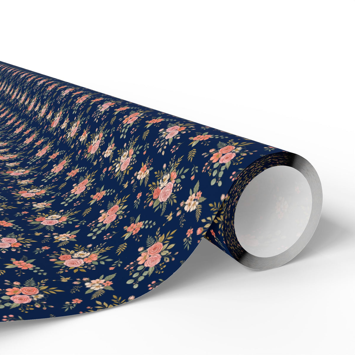 Floral Navy Wrapping Paper Roll — Vintage Rose Gift Wrap for Birthdays & Anniversaries