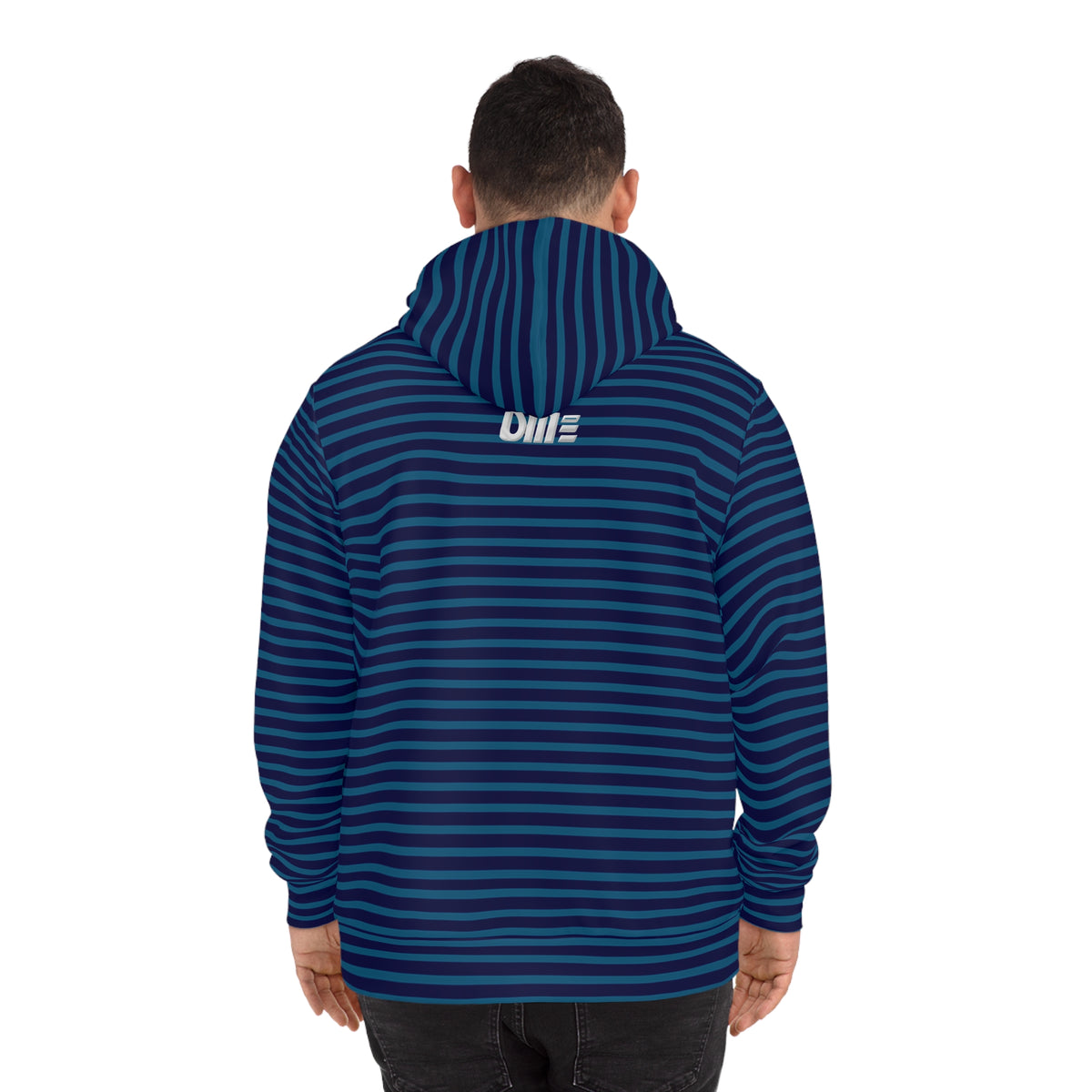 Blue Striped Fashion Hoodie — Navy UME All-Over Print Casual Pullover