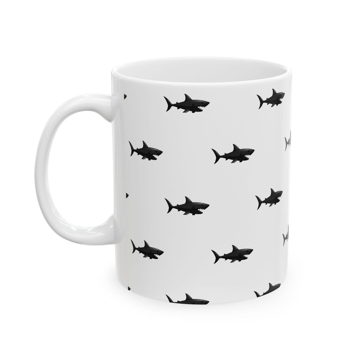 Shark Pattern Ceramic Mug – Black Shark Silhouette Coffee Cup (11oz, 15oz)
