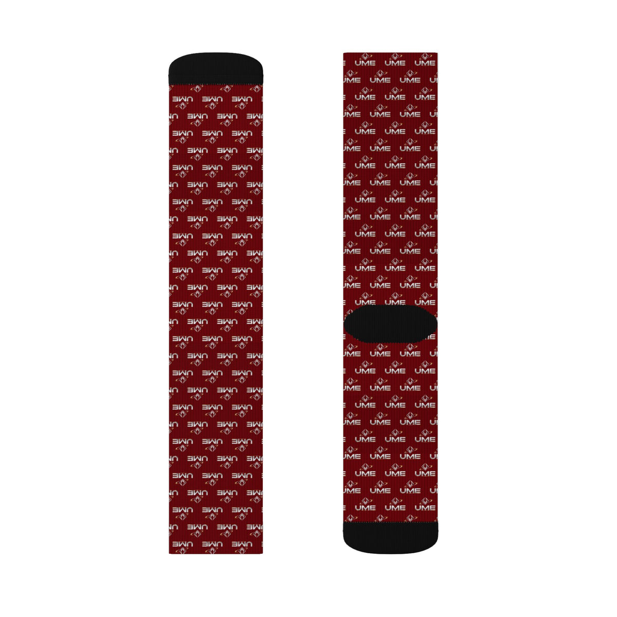 UME Monochrome Crew Socks — Burgundy All-Over Sublimation Print