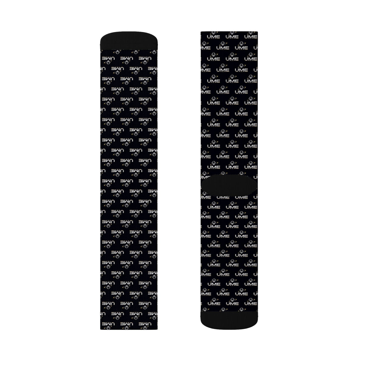 UME Monochrome Crew Socks — Black All-Over Sublimation Print