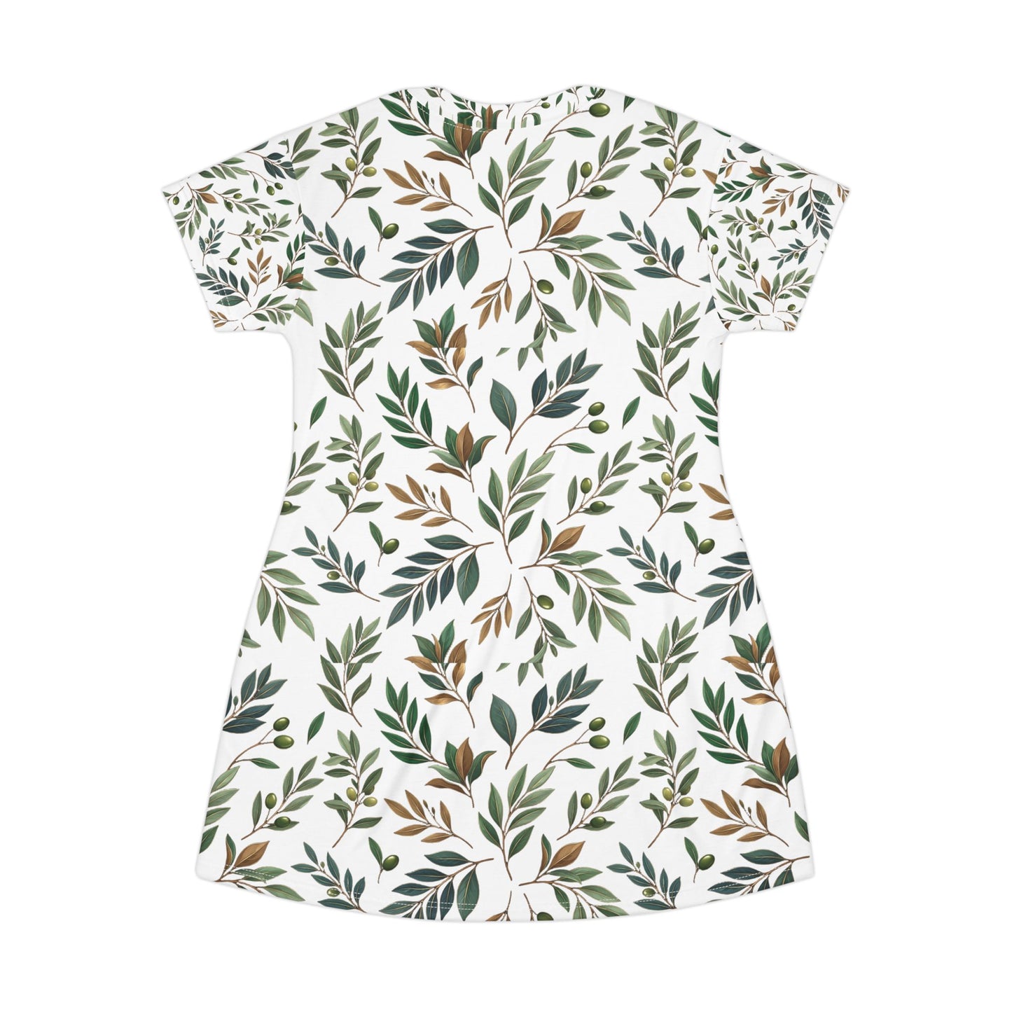 Botanical Leaf T-Shirt Dress — All-Over Print Floral Summer Dress