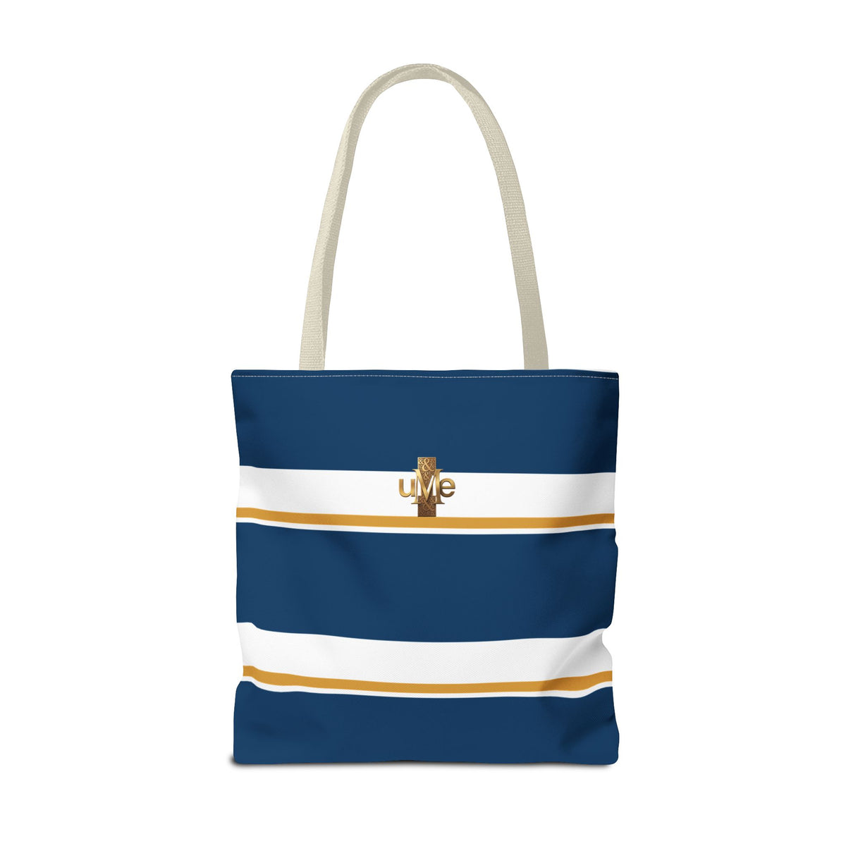 LIVE Cross Tote Bag — Navy & White Stripes with Gold Motif