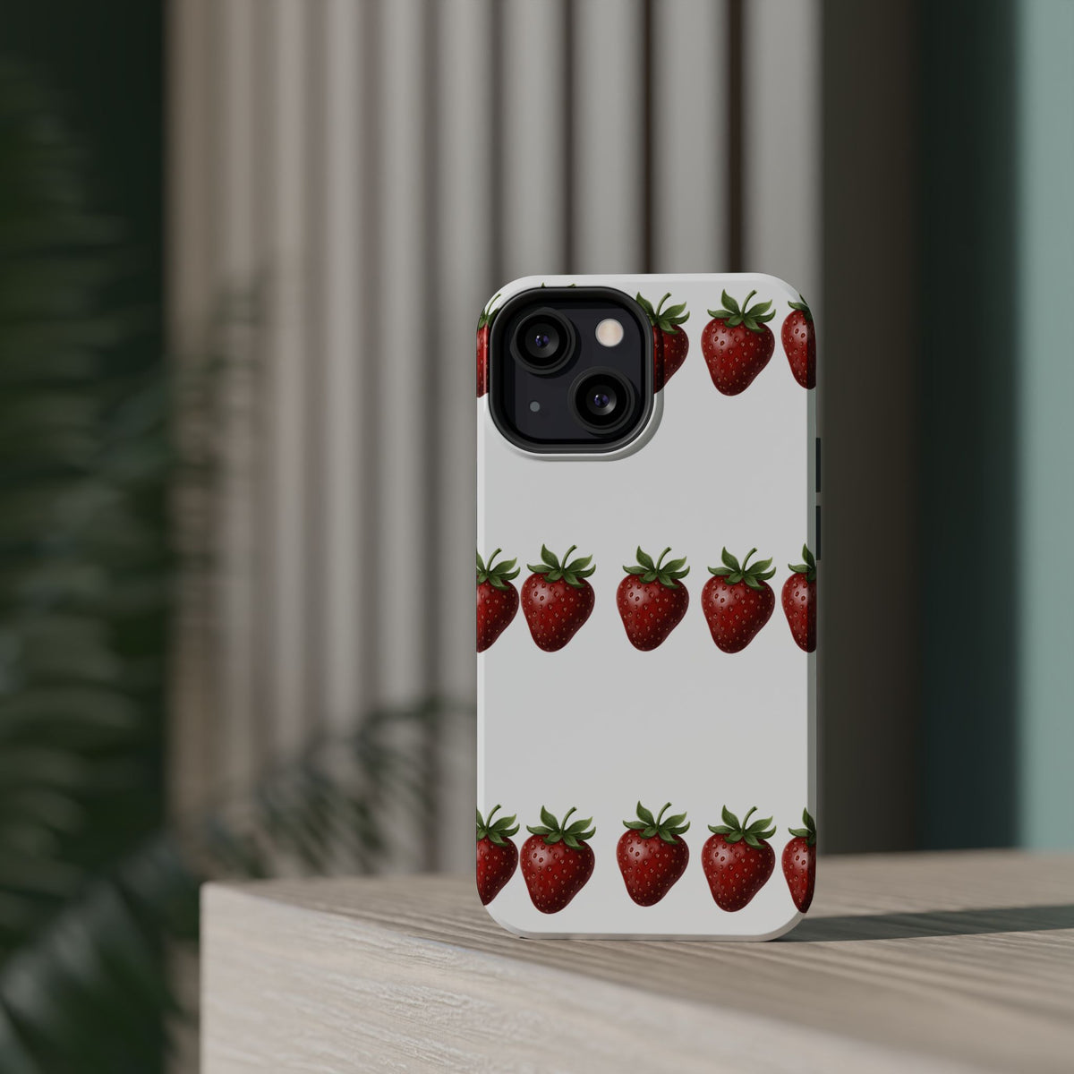Strawberry Row Phone Case — White MagSafe Magnetic Impact-Resistant Cover