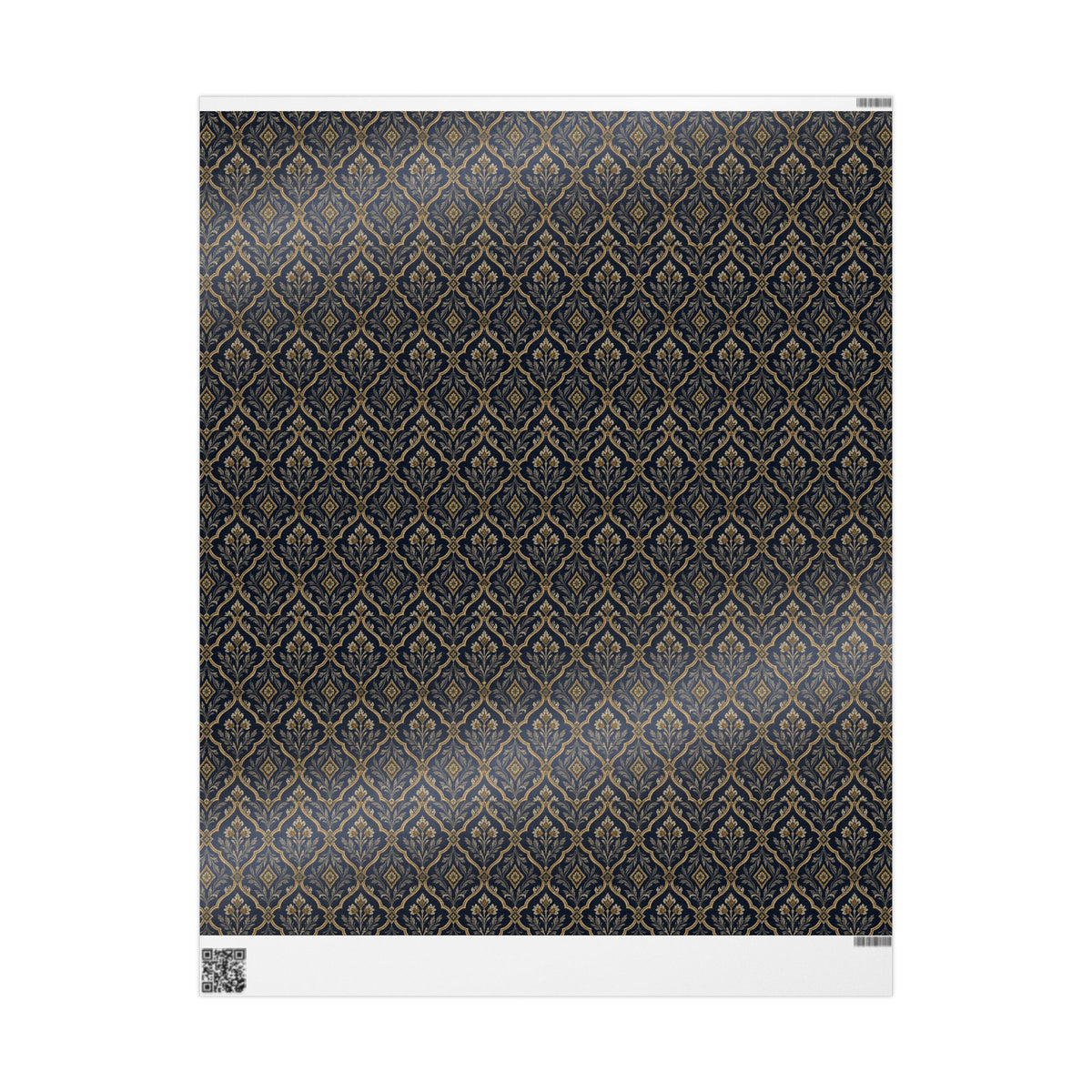 Lux Navy & Gold Damask Wrapping Paper Roll — Elegant Gift Wrap for Weddings, Anniversaries & Holidays