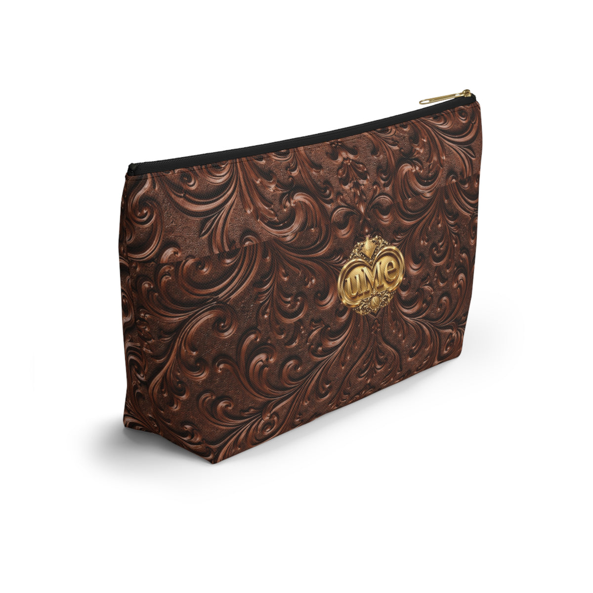 Brown UME Gold Crest Cosmetic Pouch — All-Over Print