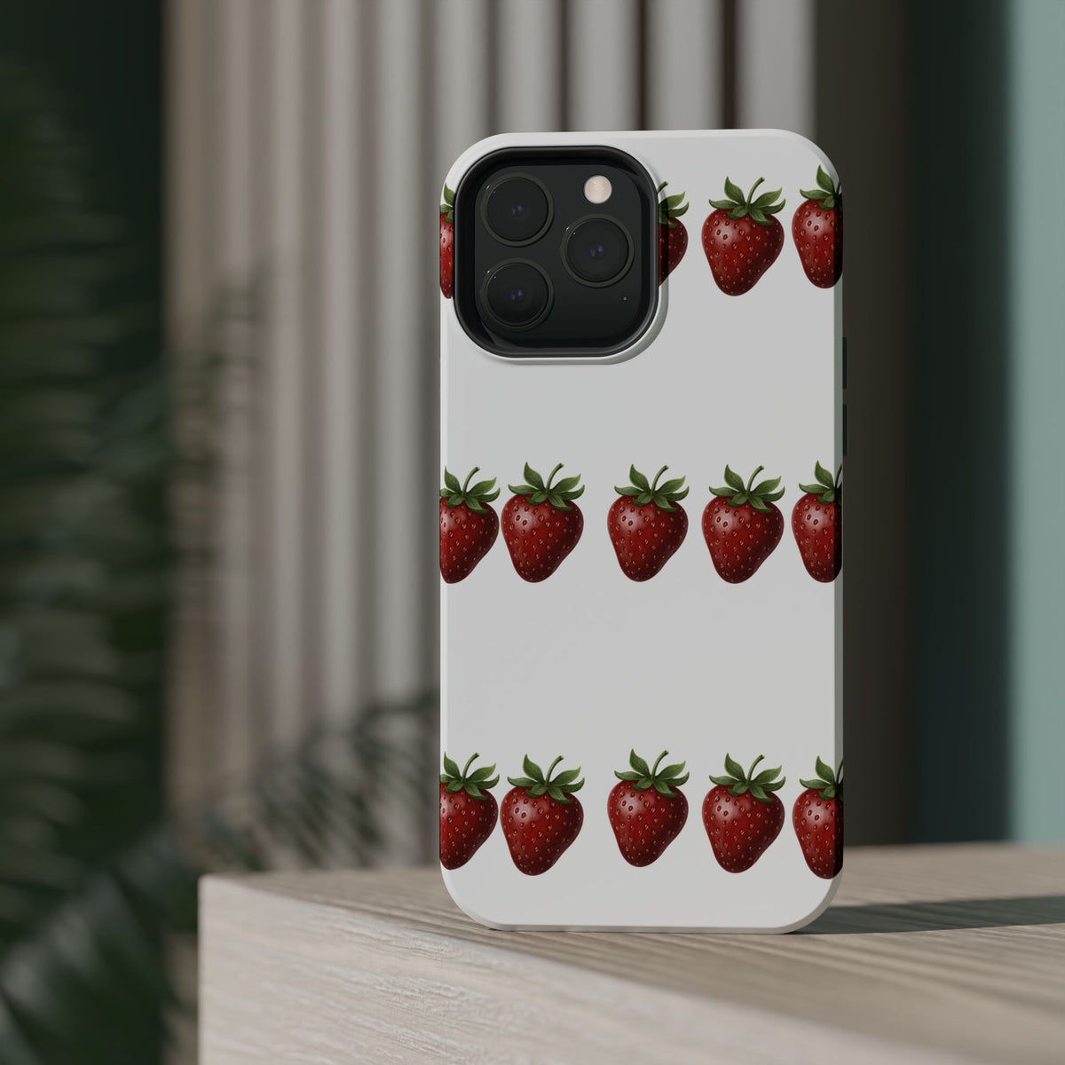 Strawberry Row Phone Case — White MagSafe Magnetic Impact-Resistant Cover