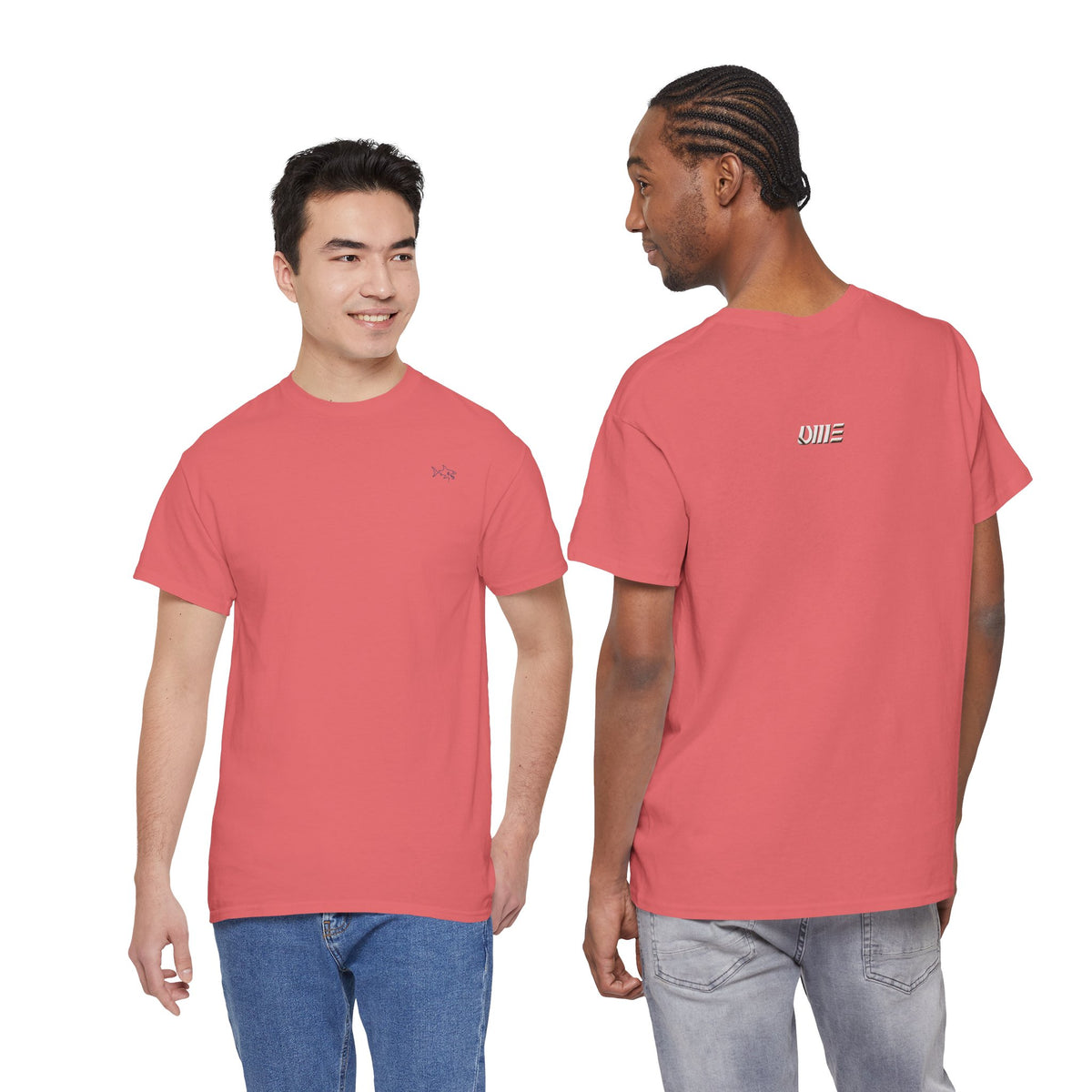 Minimalist string design Fish Tee — Small Chest Fish & Back 'OWE' Graphic