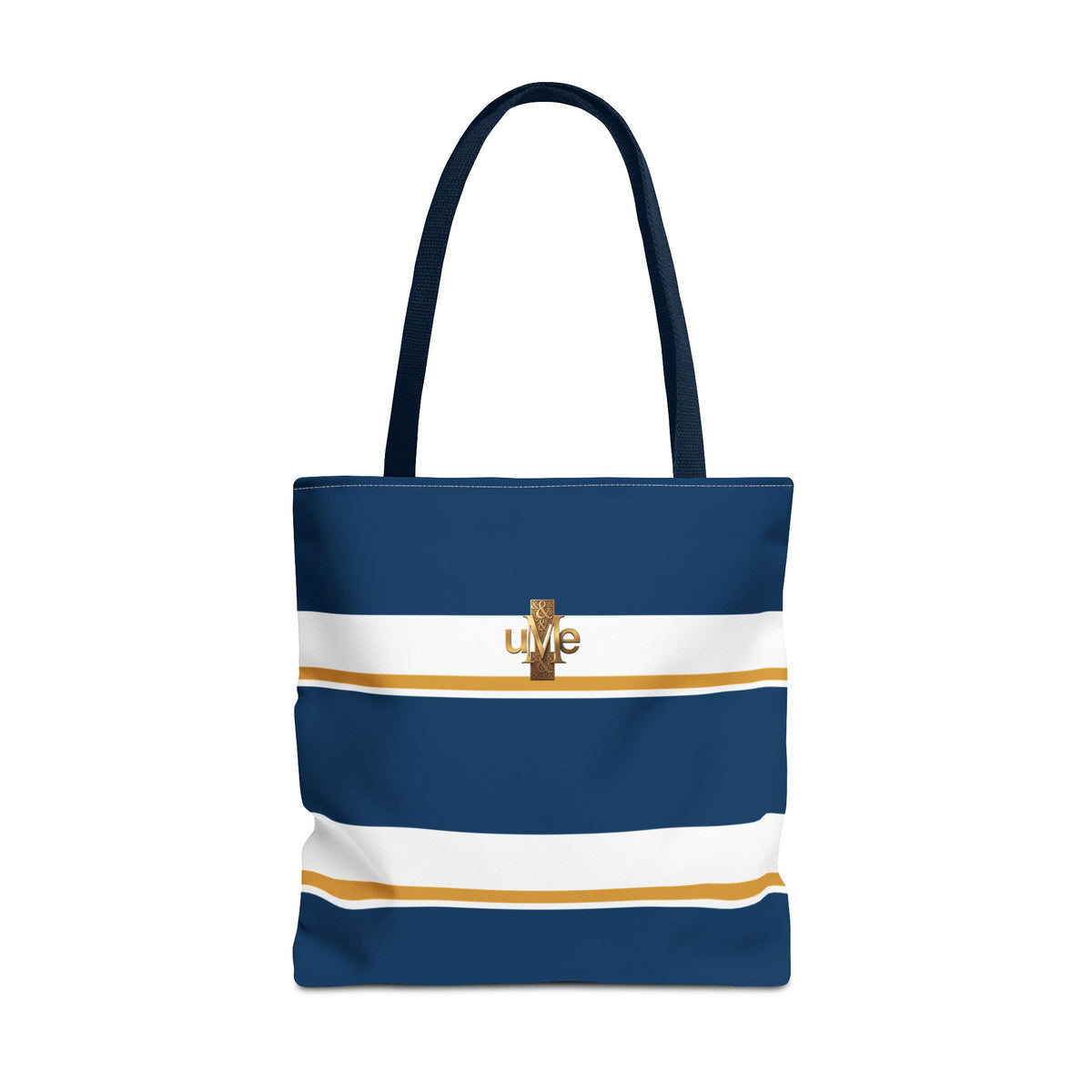 LIVE Cross Tote Bag — Navy & White Stripes with Gold Motif