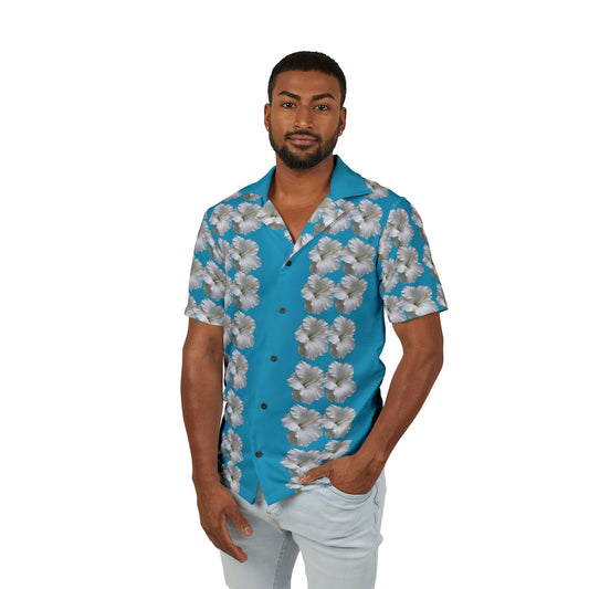Men's Blue Hibiscus Hawaiian Camp Shirt – Tropical Aloha Button-Up