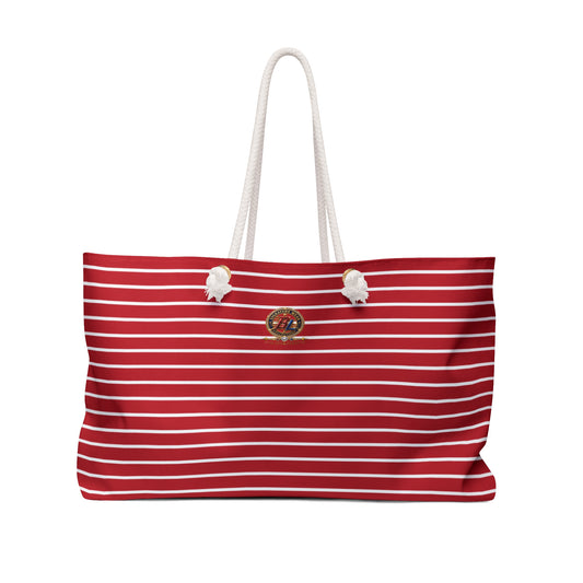 Classic Red Stripe Nautical Weekender Bag – BL Signature Red & White Rope Handle Beach Tote