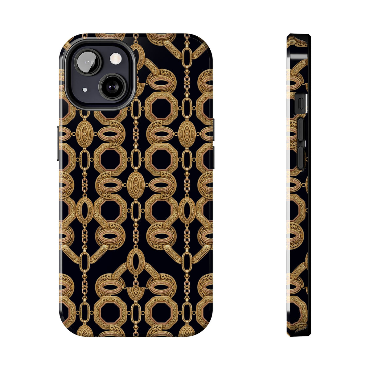 Gold Chain Phone Case — Black & Gold Ornate Chain All-Over Print Tough Cover
