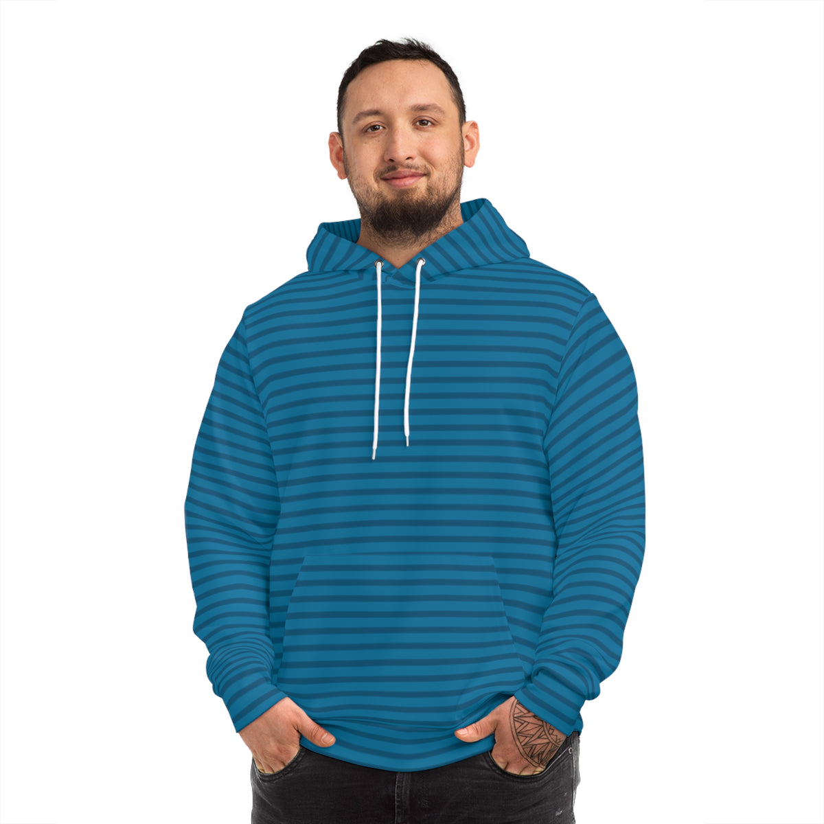 Blue Striped Fashion Hoodie — UME All-Over Print Casual Pullover