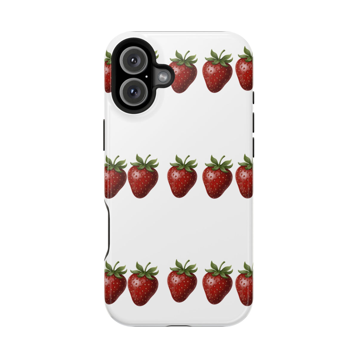 Strawberry Row Phone Case — White MagSafe Magnetic Impact-Resistant Cover