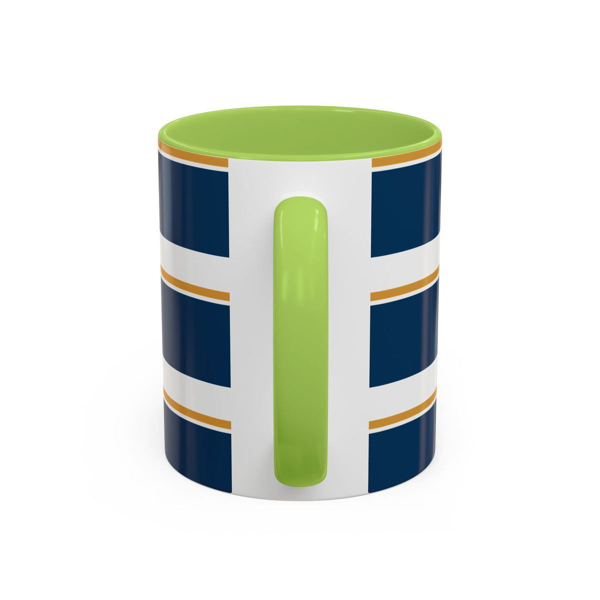 Navy and Gold Striped Accent Mug — White Ceramic