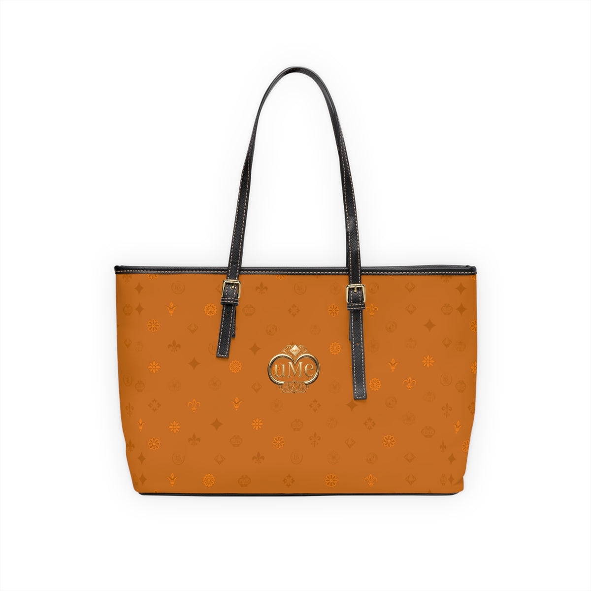 UME PU Leather Shoulder Bag — Cognac Monogram All-Over Print Tote