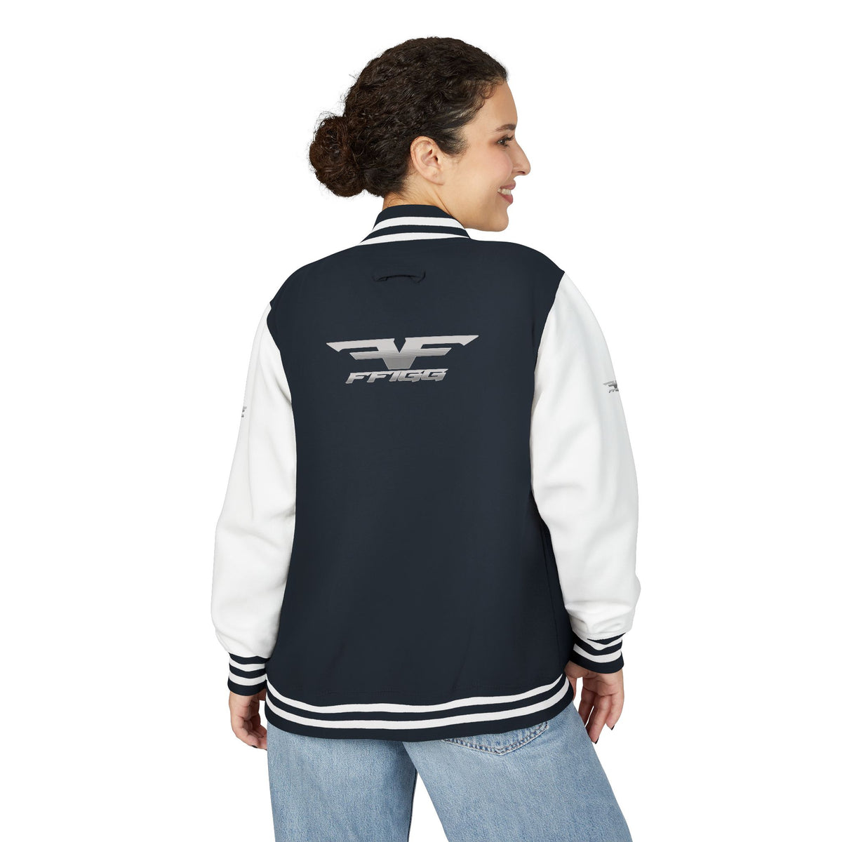 Black and White Varsity Jacket with Winged Logo
