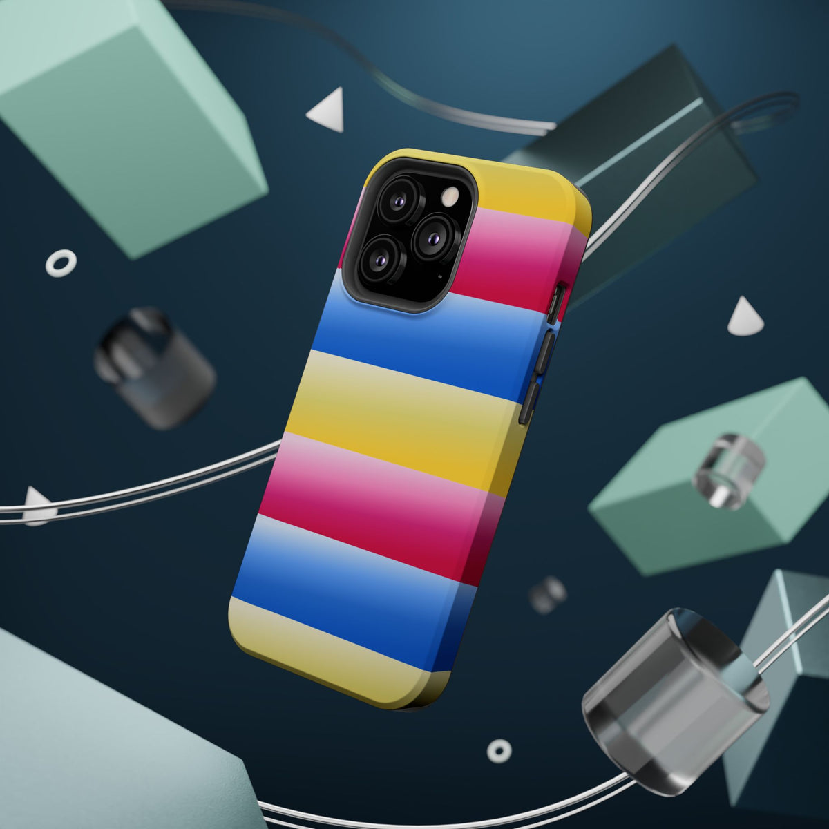 Striped Magnetic Impact-Resistant Phone Case — Colorful Pink Blue Yellow Protection