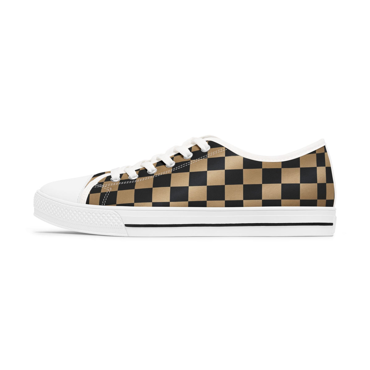 Women's Black and Tan Checkerboard Low Top Sneakers