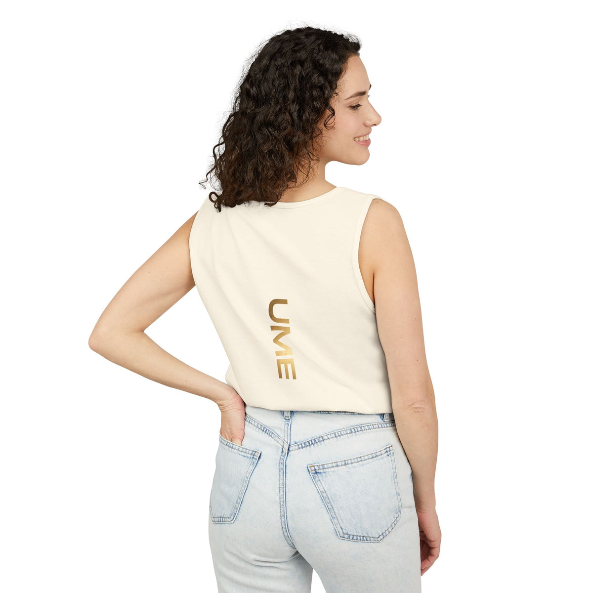 UME Gold Vertical Logo Tank Top – Garment-Dyed Unisex Muscle Tee