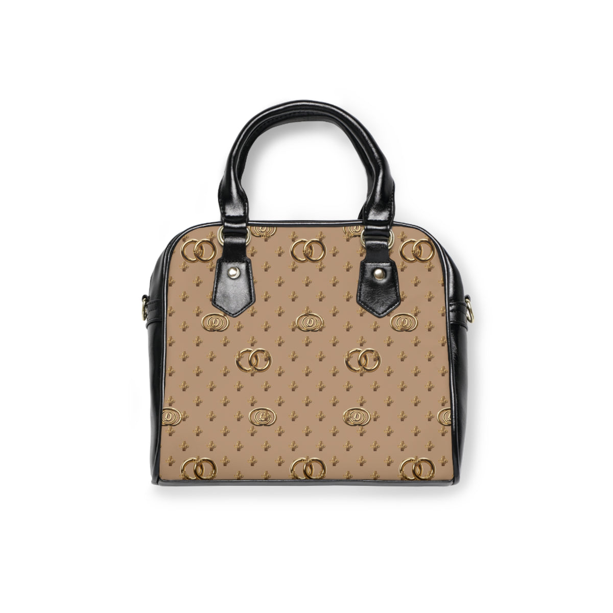 Vintage Monogram Shoulder Handbag — Beige & Gold Emblem Print