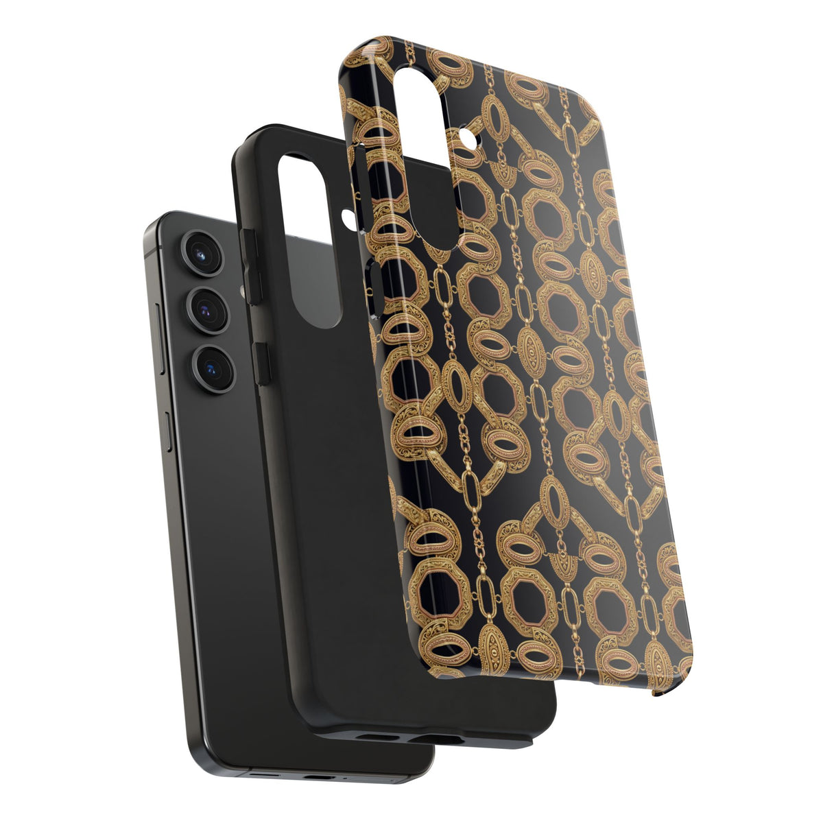 Gold Chain Phone Case — Black & Gold Ornate Chain All-Over Print Tough Cover