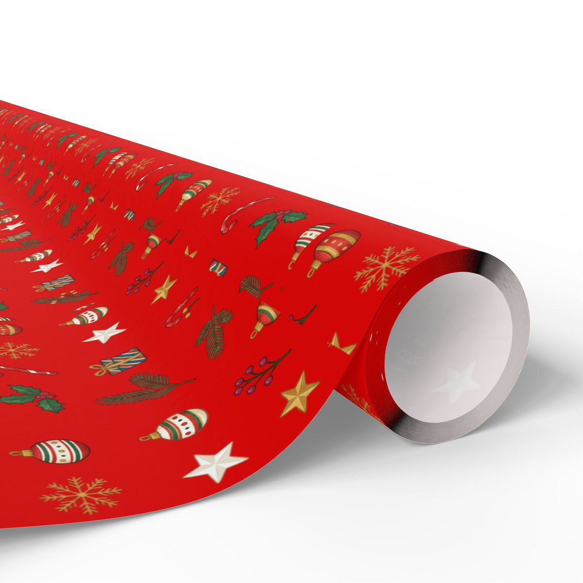 Christmas Wrapping Paper Roll — Red Holiday Ornaments Pattern