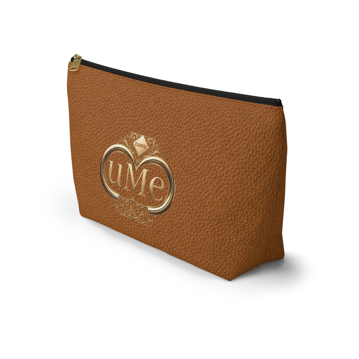 Brown Leather-Look Accessory Pouch with Gold 'uMe' Monogram