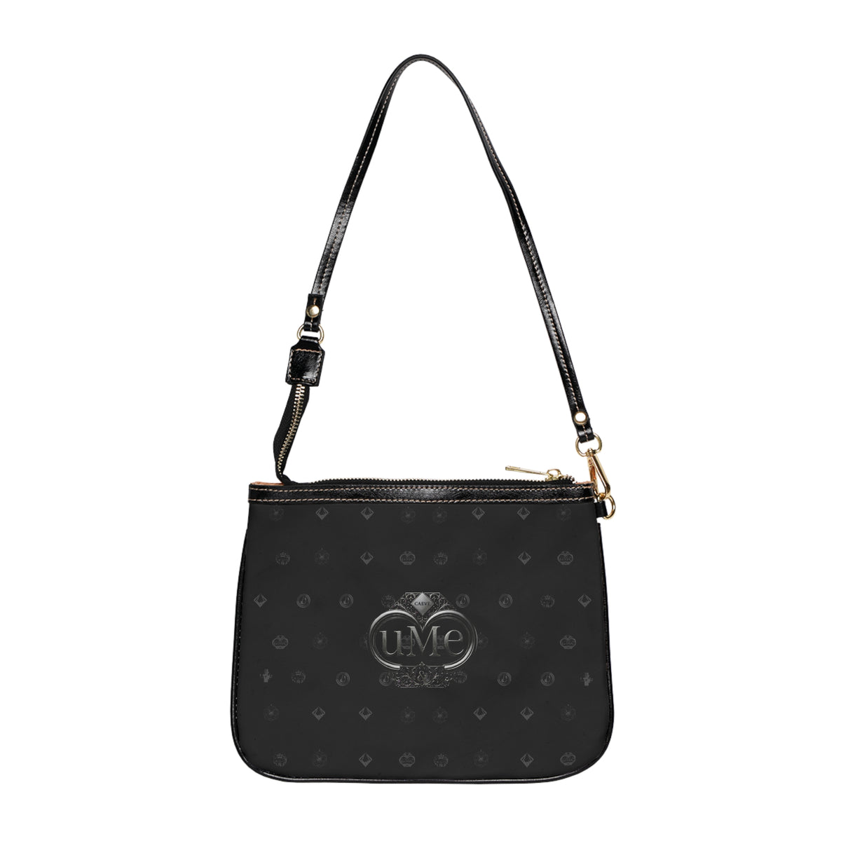 Black Monogram Shoulder Bag — Small UME Purse with Subtle Pattern
