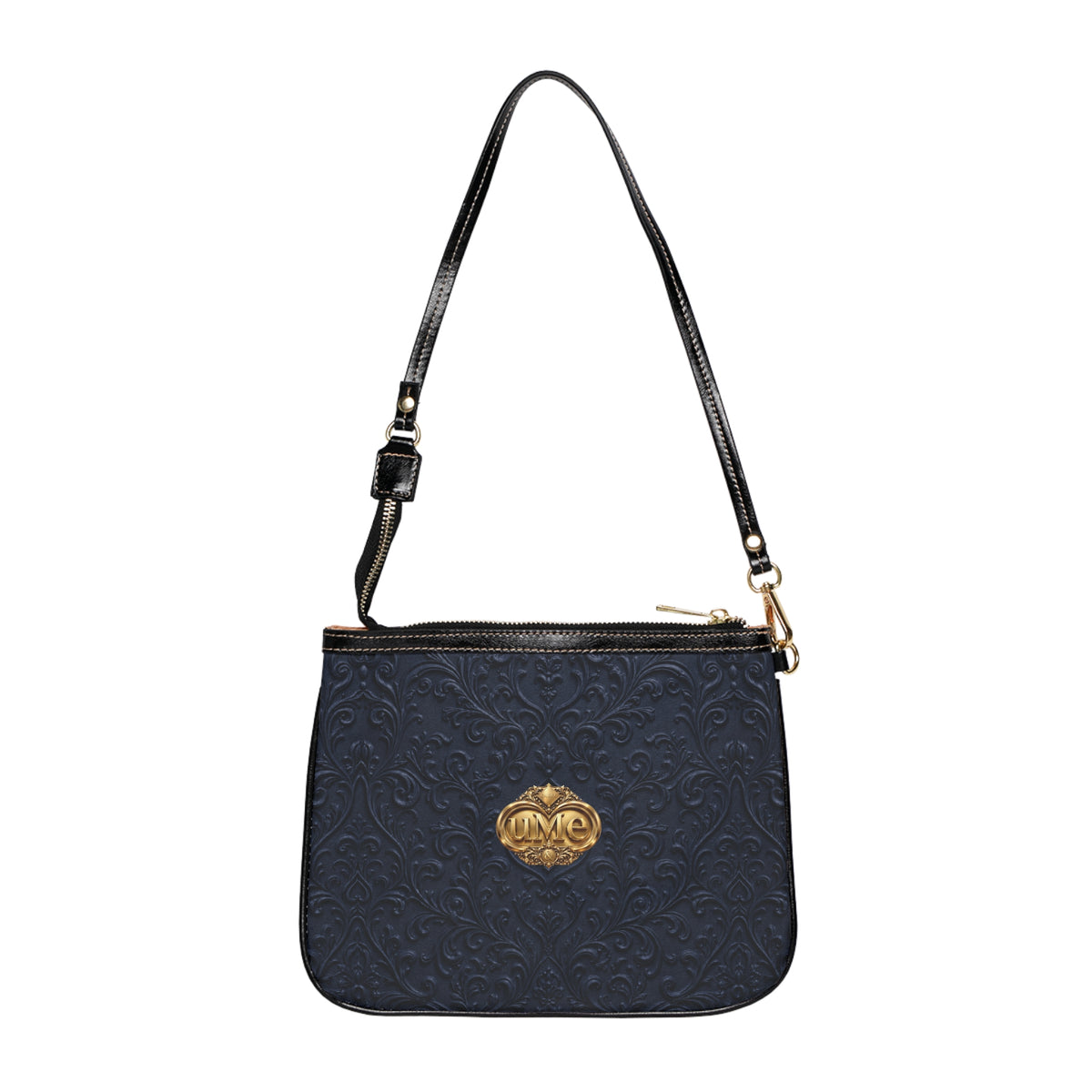 Navy UME Gold Crest Small Shoulder Bag — Faux Leather