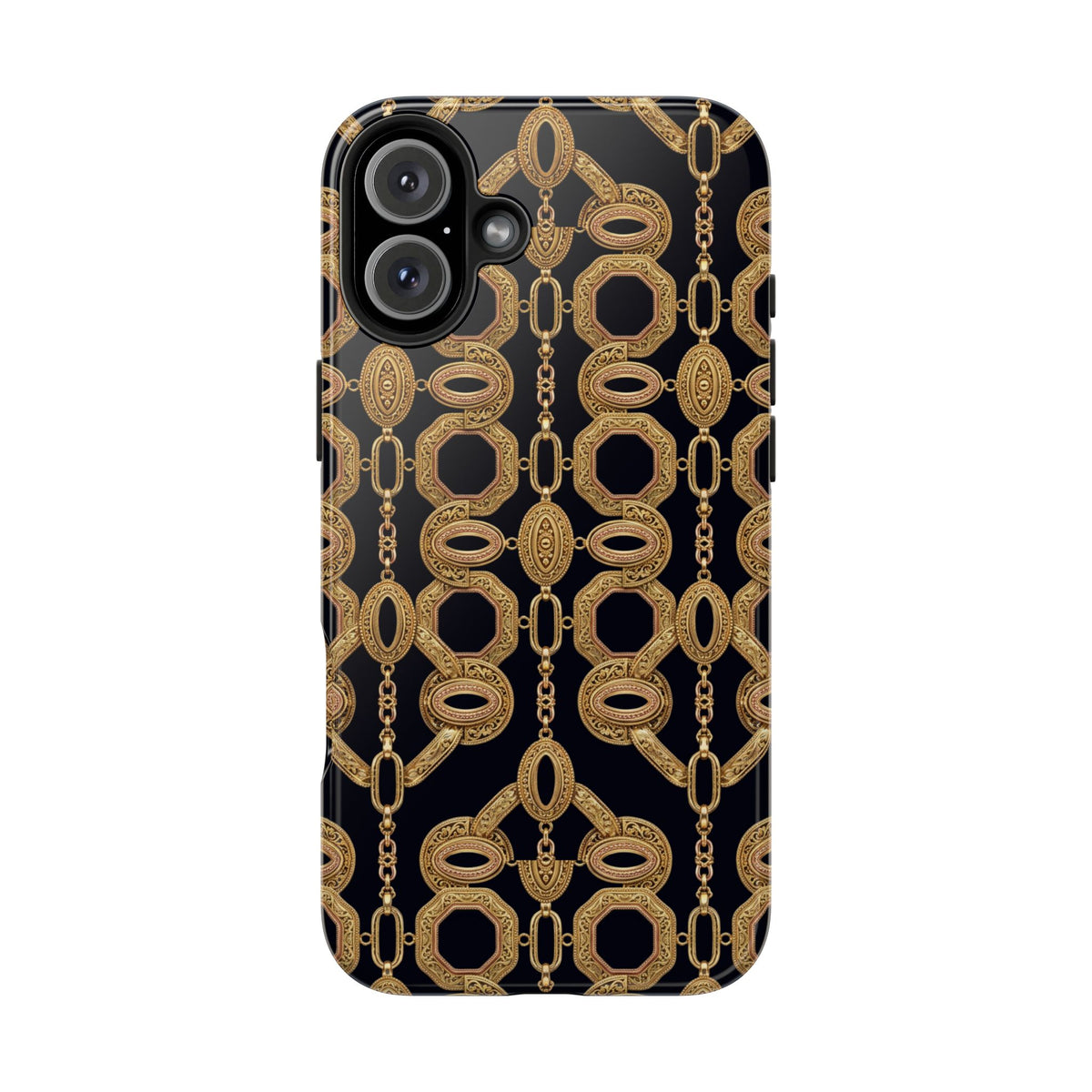 Gold Chain Phone Case — Black & Gold Ornate Chain All-Over Print Tough Cover