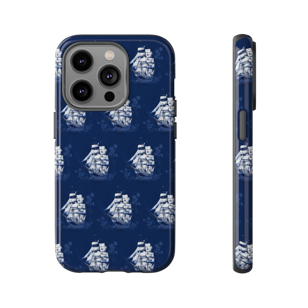 Navy Sailing Ship Phone Case — Navy Blue Vintage Nautical All-Over Print